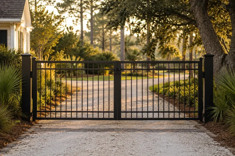 Automated driveway gate at a coastal Wilmington property entrance